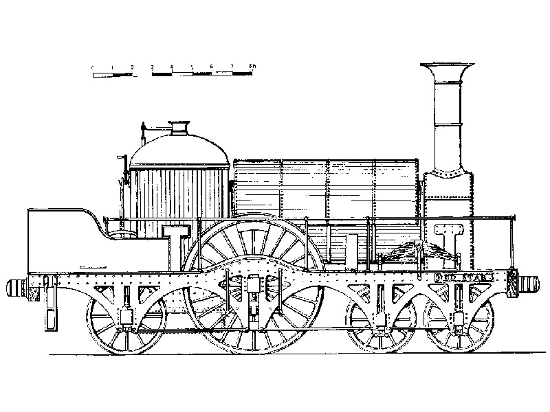 GWR broad gauge Red Star 2-2-2-2T locomotive drawing