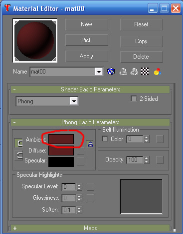 Material Editor in Gmax showing solid colour