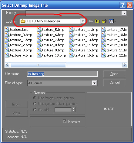 Select texture file in Gmax