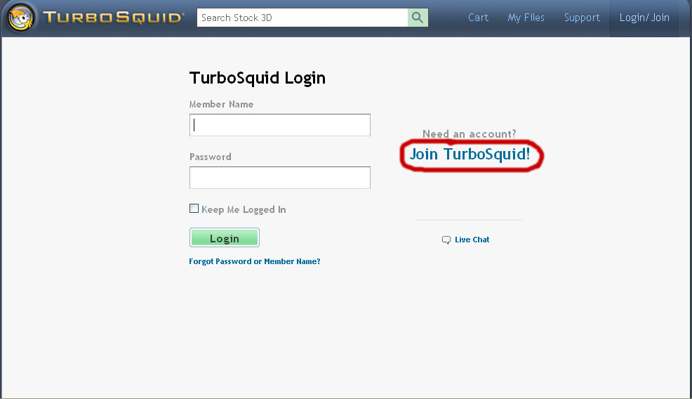 TurboSquid login webpage