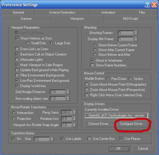 Viewport Preferences in Gmax